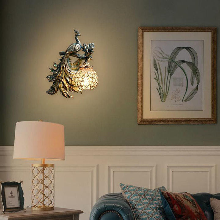 Applique murale 1 lumière en résine paon vintage européen 