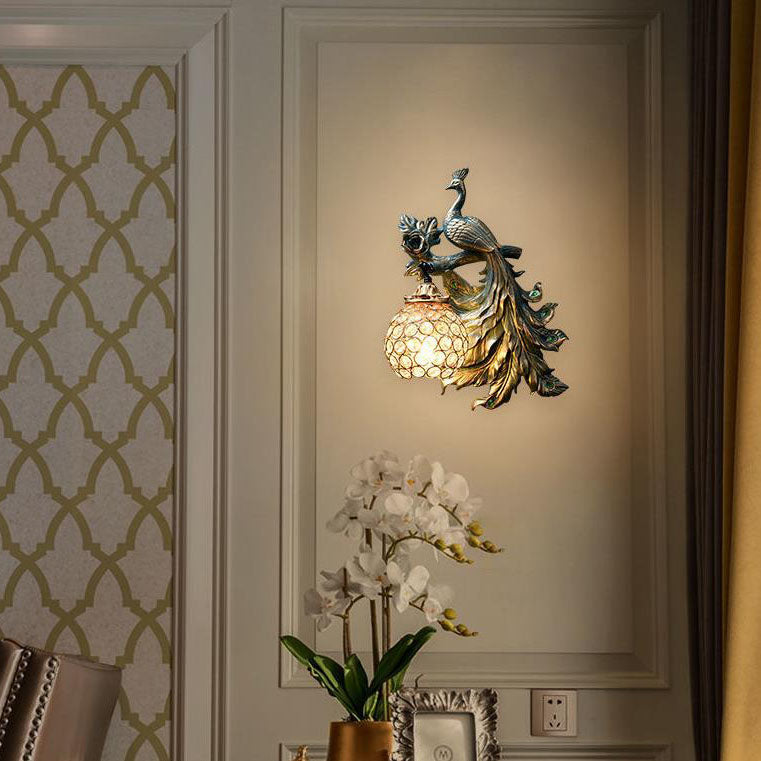 Applique murale 1 lumière en résine paon vintage européen 