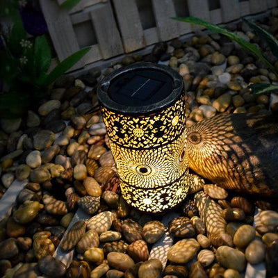 Solar Retro Iron Lantern Hollow Outdoor Decorative Camping Landscape Light