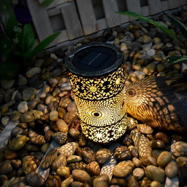 Solar Retro Iron Lantern Hollow Outdoor Decorative Camping Landscape Light