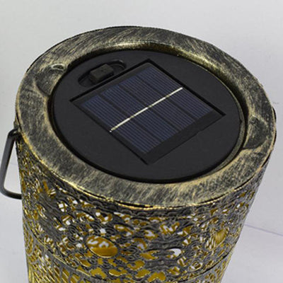 Solar Retro Iron Lantern Hollow Outdoor Decorative Camping Landscape Light