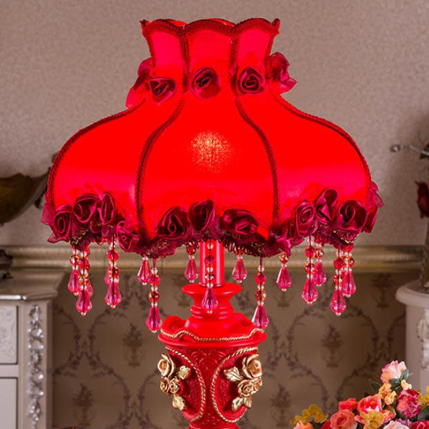European Wedding Red Fabric Tassel Resin 1-Light Table Lamp