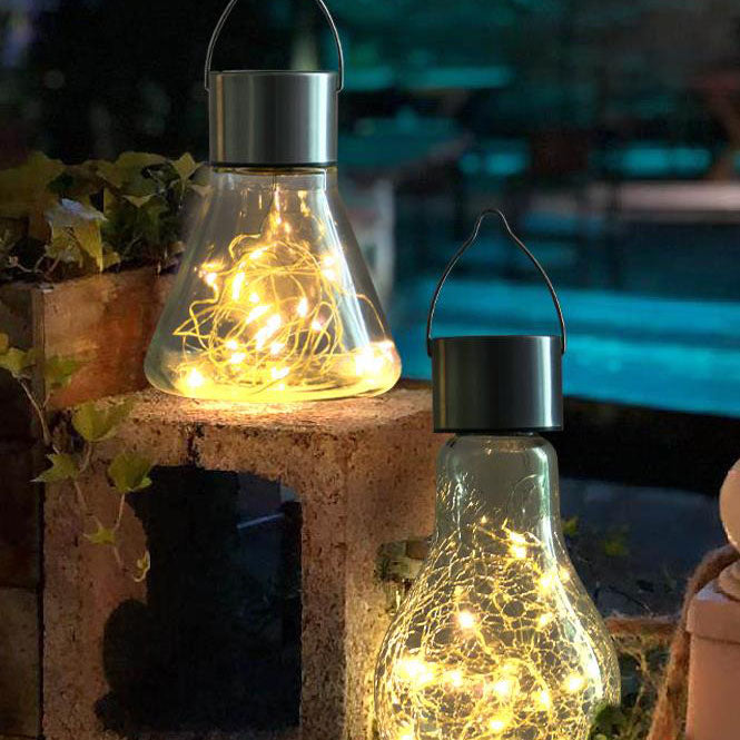 Solar Crackle Bottle Outdoor Garden Decorative Hanging Light