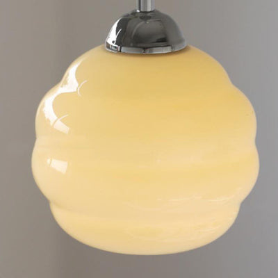 Vintage French Glass Round Tart 1-Light Pendant Light