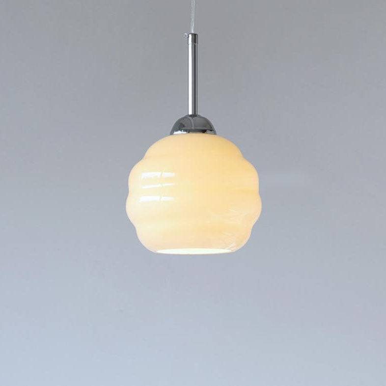 Vintage French Glass Round Tart 1-Light Pendant Light