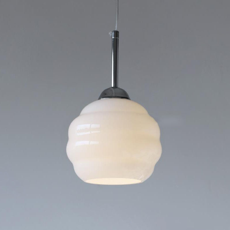 Vintage French Glass Round Tart 1-Light Pendant Light