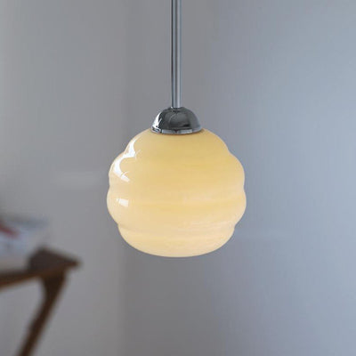 Vintage French Glass Round Tart 1-Light Pendant Light