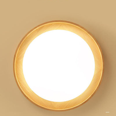 Japanese Simple Log Round LED Flush Mount Ceiling Light