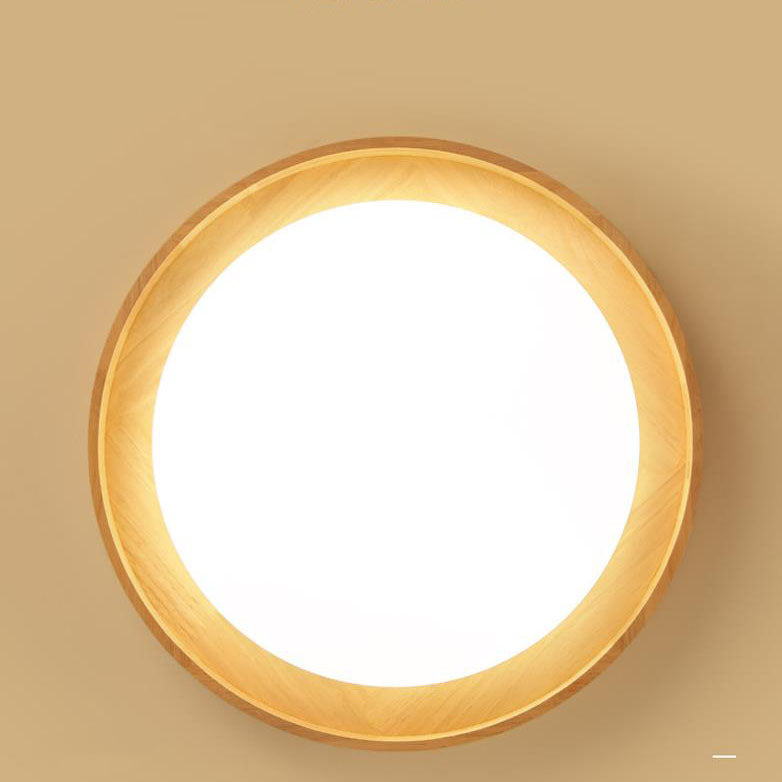 Japanese Simple Log Round LED Flush Mount Ceiling Light