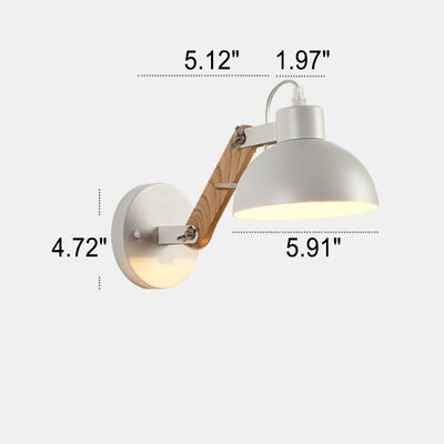 Industrial Simple Dome Retractable Wood Arm 1-Light Wall Sconce Lamp