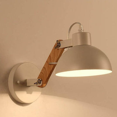 Industrial Simple Dome Retractable Wood Arm 1-Light Wall Sconce Lamp