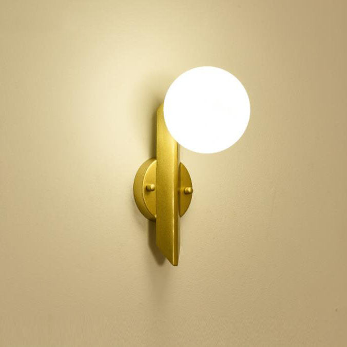 Modern Minimalist Round Ball Glass Metal Straight Arm 1-Light Wall Sconce Lamp