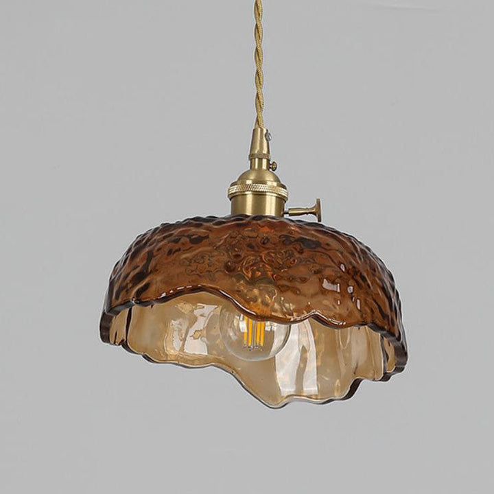 Suspension Luminaire à 1 Lumière en Laiton et Verre Texturé Vintage 