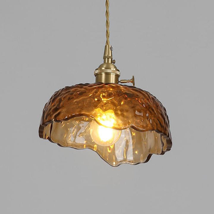 Suspension Luminaire à 1 Lumière en Laiton et Verre Texturé Vintage 