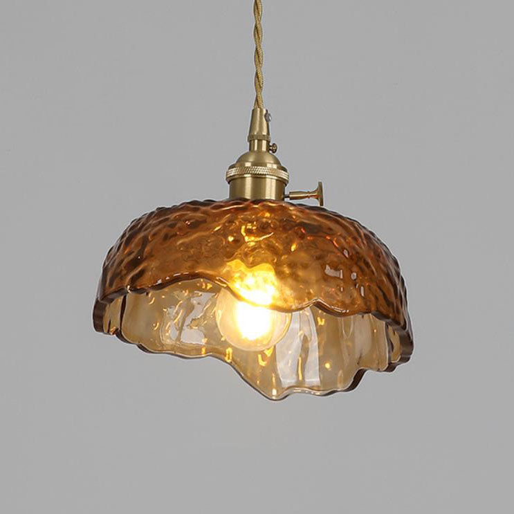Vintage Textured Glass Brass Dome 1-Light Pendant Light