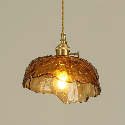 Vintage Textured Glass Brass Dome 1-Light Pendant Light