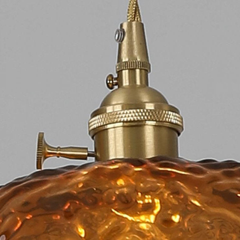 Suspension Luminaire à 1 Lumière en Laiton et Verre Texturé Vintage 
