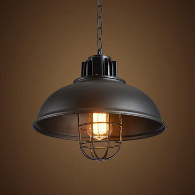 Vintage Industrial Iron Pot Lid Dome 1-Light Pendant Light