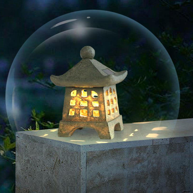 Solar House Pagoda Resin Outdoor Rasen Dekorative Landschaftsleuchte 