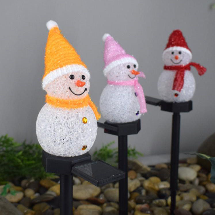 Decoración LED de muñeco de nieve solar de Navidad para exteriores, luz de paisaje con inserción en el suelo 