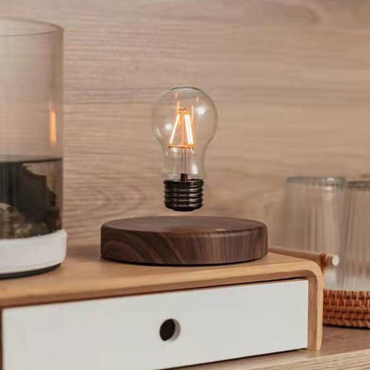 Lampe de table décorative à LED en noyer, ampoule à lévitation créative 