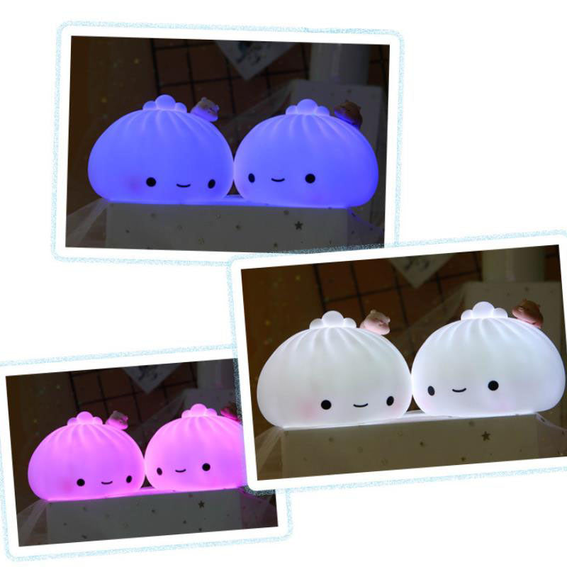 Luz de Noche LED con Forma de Panecillos de Silicona Creativa para Cuidado de los Ojos en el Escritorio 