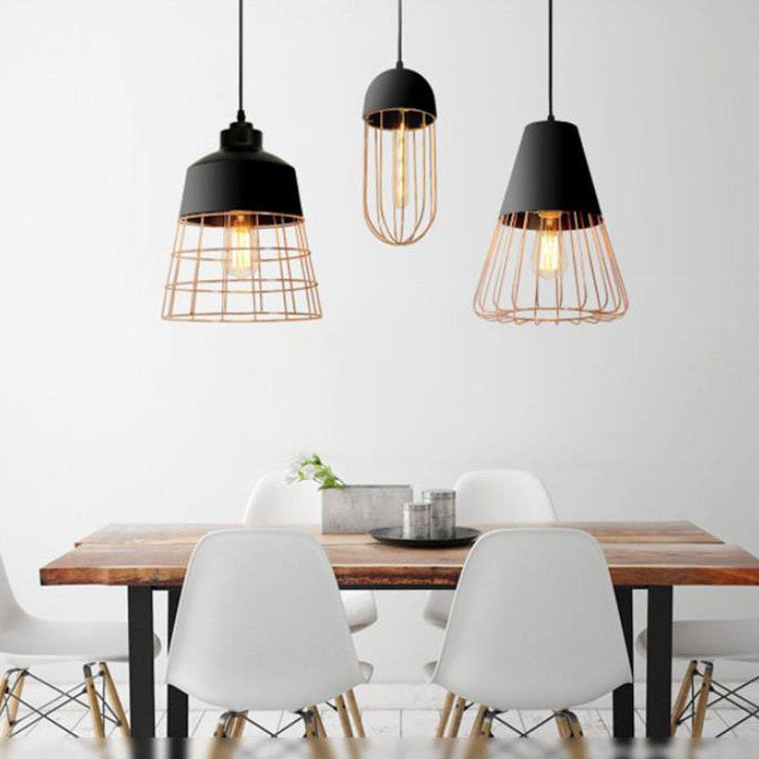 Lámpara colgante geométrica de 1 luz con jaula de hierro creativa nórdica 