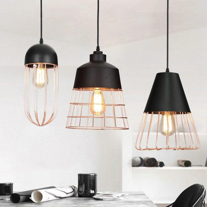 Nordic Creative Iron Cage Geometry 1-Light Pendant Light