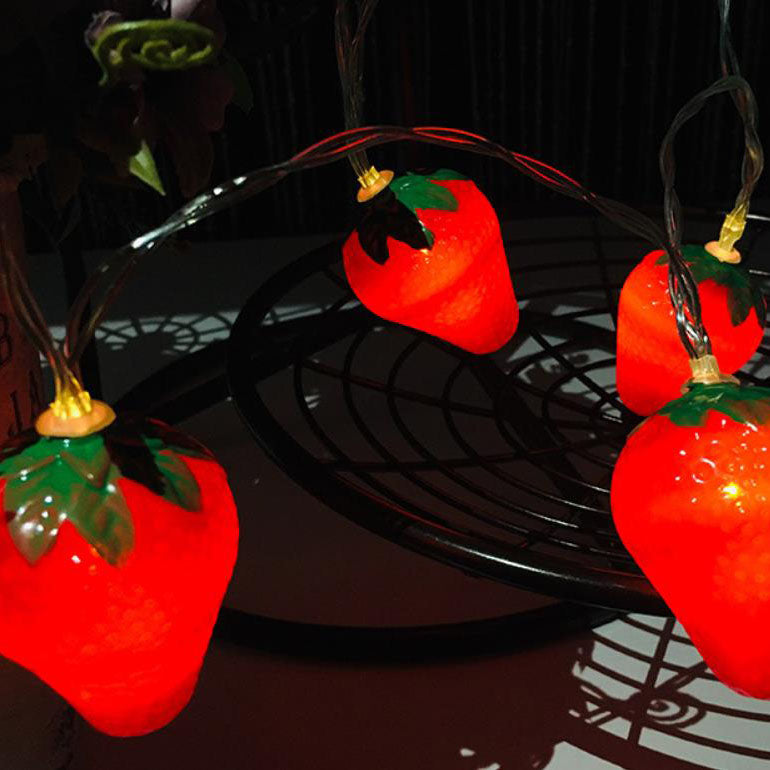 Guirlandes lumineuses LED à piles décoratives en forme de fraises 
