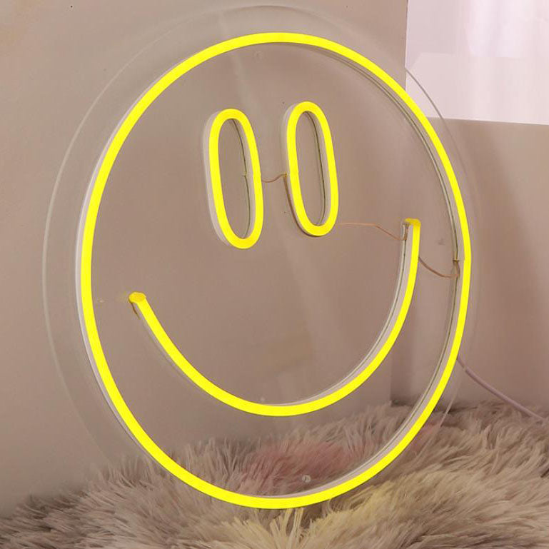 Zeitgenössische kreative Neon-Smiley-LED-Dekoleuchte aus Kunststoff für stimmungsvolle Beleuchtung im Schlafzimmer 