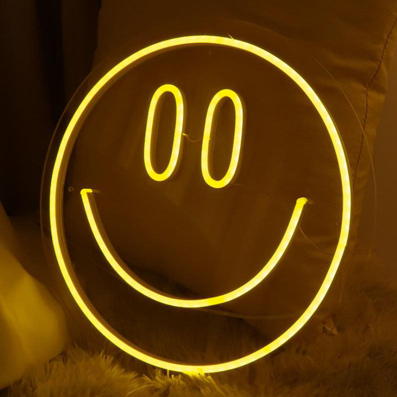 Zeitgenössische kreative Neon-Smiley-LED-Dekoleuchte aus Kunststoff für stimmungsvolle Beleuchtung im Schlafzimmer 