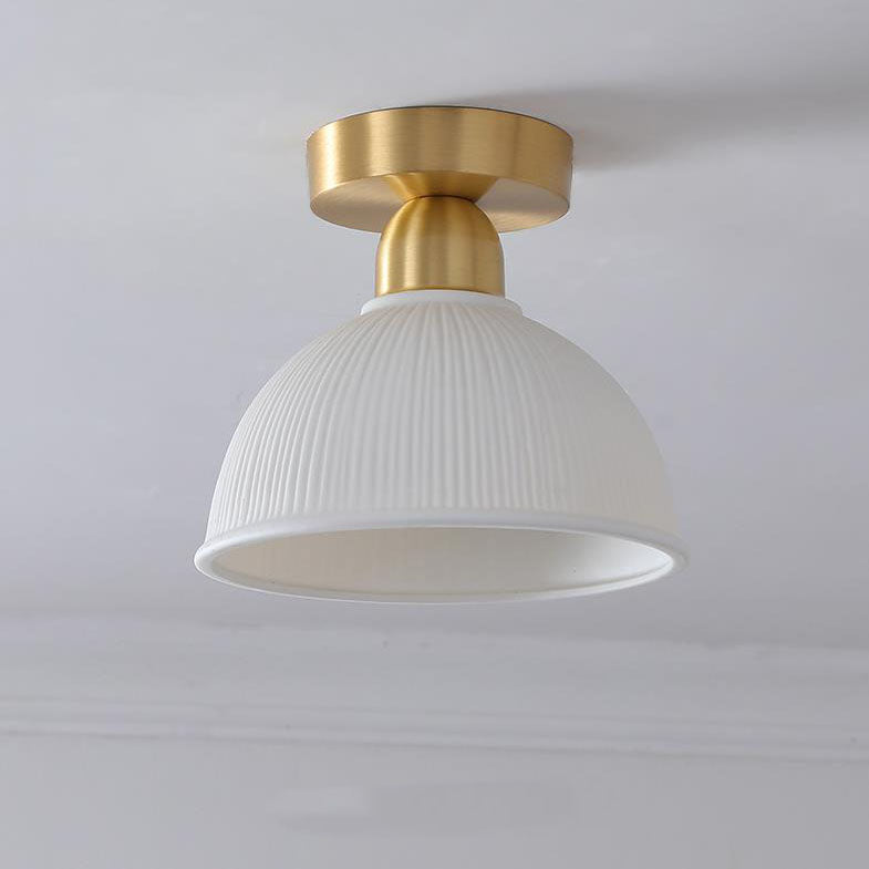 Plafón de techo semiempotrado moderno y minimalista de cerámica y cobre con 1 luz, diseño redondo tipo jarra, para salón y dormitorio 