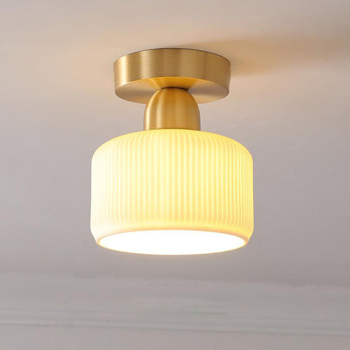 Plafón de techo semiempotrado moderno y minimalista de cerámica y cobre con 1 luz, diseño redondo tipo jarra, para salón y dormitorio 