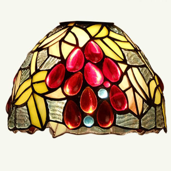 Vintage Tiffany Grape Stained Glass Dome 1-Light Wall Sconce Lamp