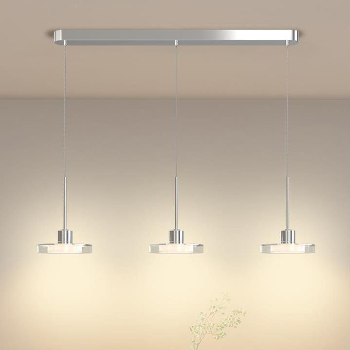 Zeitgenössische nordische rechteckige, runde Pendelleuchte aus Aluminium, Glas, Acryl und Edelstahl, 1/3 Licht LED-Inselleuchter für das Esszimmer 