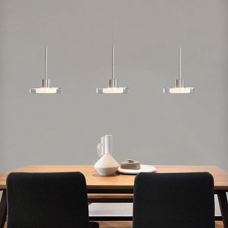 Zeitgenössische nordische rechteckige, runde Pendelleuchte aus Aluminium, Glas, Acryl und Edelstahl, 1/3 Licht LED-Inselleuchter für das Esszimmer 