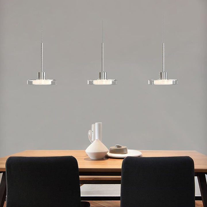 Zeitgenössische nordische rechteckige, runde Pendelleuchte aus Aluminium, Glas, Acryl und Edelstahl, 1/3 Licht LED-Inselleuchter für das Esszimmer 