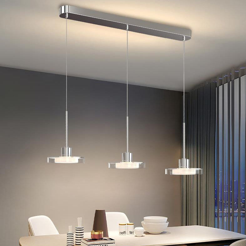 Zeitgenössische nordische rechteckige, runde Pendelleuchte aus Aluminium, Glas, Acryl und Edelstahl, 1/3 Licht LED-Inselleuchter für das Esszimmer 