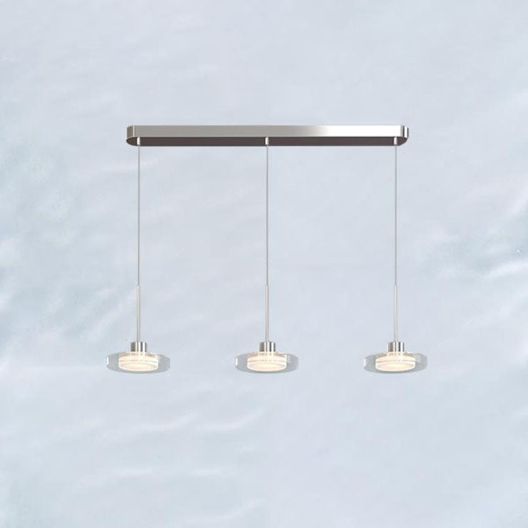 Zeitgenössische nordische rechteckige, runde Pendelleuchte aus Aluminium, Glas, Acryl und Edelstahl, 1/3 Licht LED-Inselleuchter für das Esszimmer 