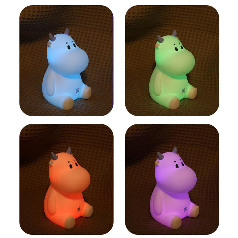 Lámpara de mesa de noche con luz LED recargable USB de silicona en forma de vaca moderna y creativa 
