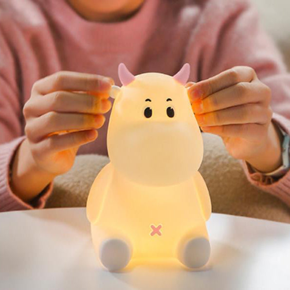 Lámpara de mesa de noche con luz LED recargable USB de silicona en forma de vaca moderna y creativa 