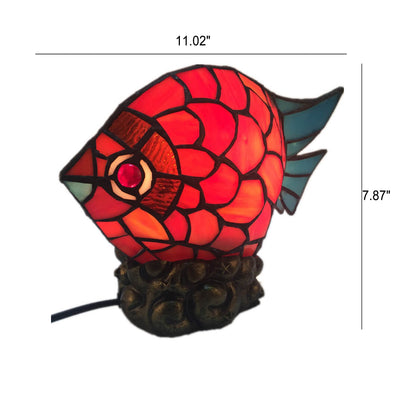 Lampe de table 1 lumière en verre de fer Tiffany Poisson créatif rétro européen 