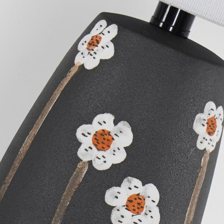 Japanese Minimalist Vintage Plum Blossom Ceramic Fabric 1-Light Table Lamp