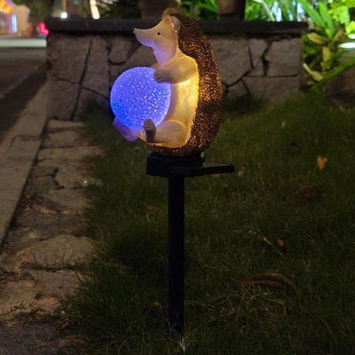 Modern Creative Cute Hedgehog Resin Decorative Solar Outdoor Lawn LED Garden Ground Insert Landscape Light