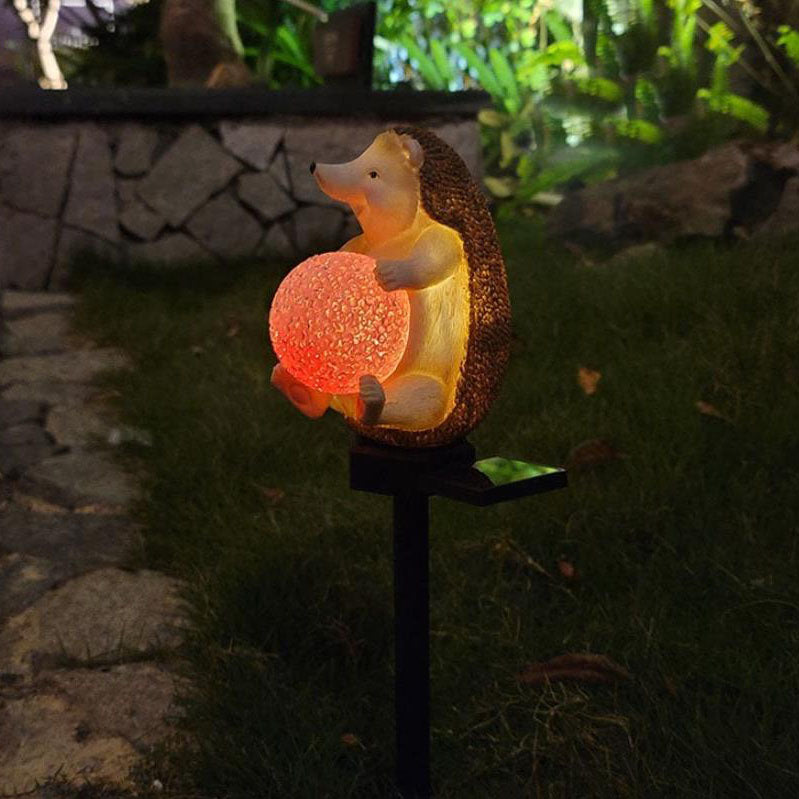 Modern Creative Cute Hedgehog Resin Decorative Solar Outdoor Lawn LED Garden Ground Insert Landscape Light