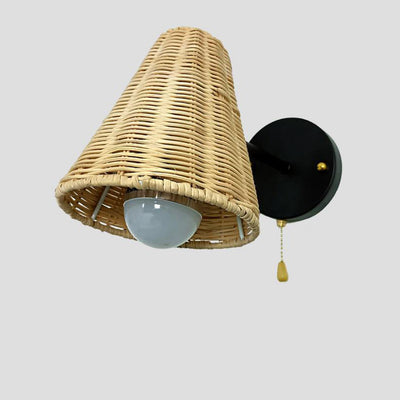 Modern Rustic Rotatable Lamp Head Rattan Weaving 1-Light Wall Sconce Lamp