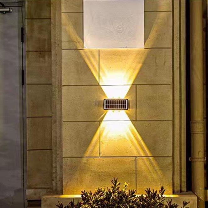 ضوء حائط خارجي بالطاقة الشمسية LED مزدوج الرأس علوي وسفلي مستطيل حديث 