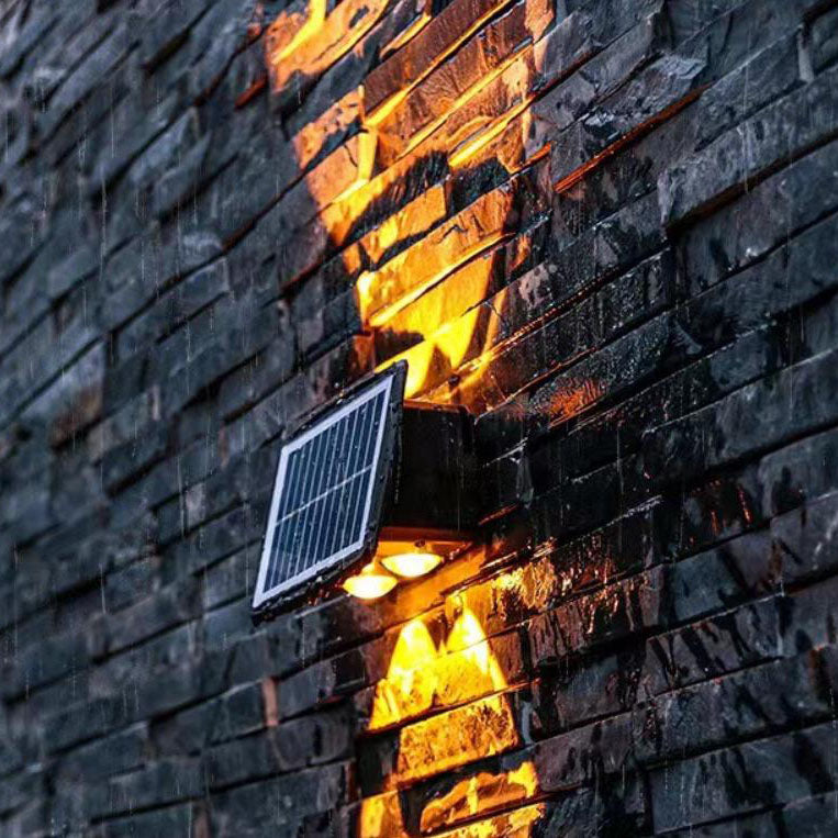 ضوء حائط خارجي بالطاقة الشمسية LED مزدوج الرأس علوي وسفلي مستطيل حديث 
