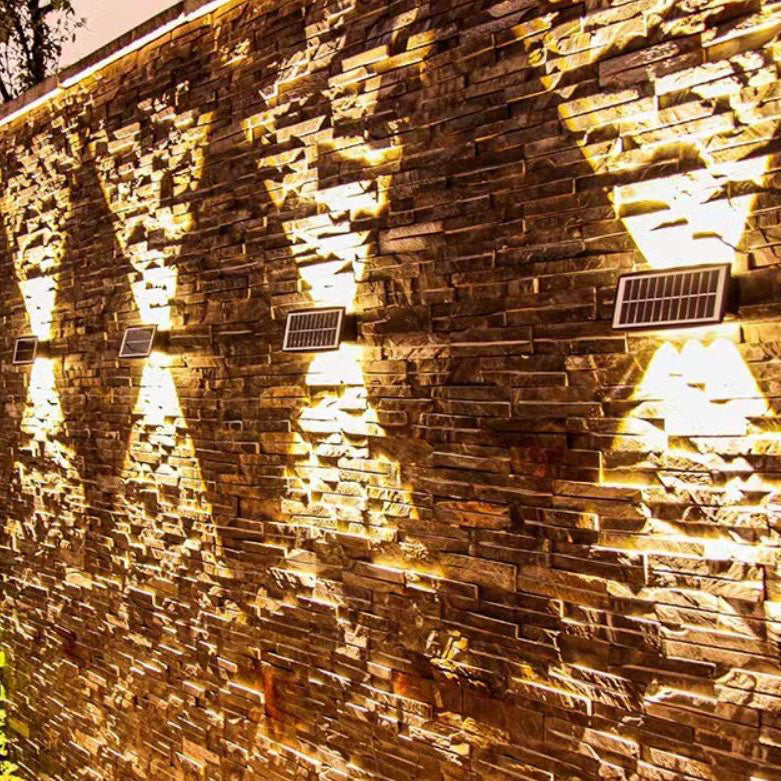 ضوء حائط خارجي بالطاقة الشمسية LED مزدوج الرأس علوي وسفلي مستطيل حديث 