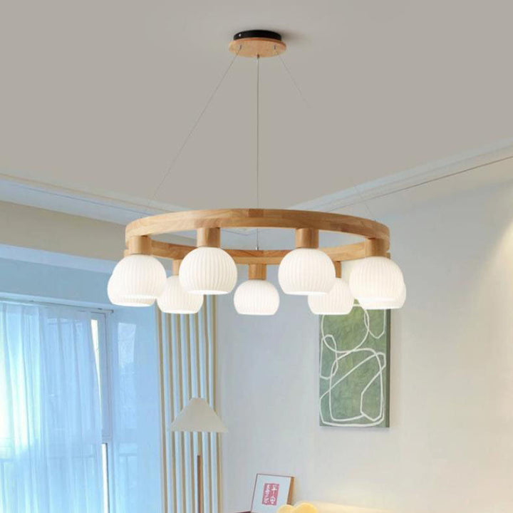 Moderner japanischer Kronleuchter mit strukturierter Glaskugel und 3/6/9 Lichtern 